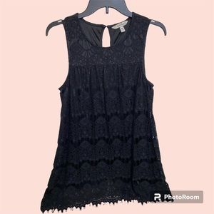 Black Lace Shift Sleeveless Mini Dress